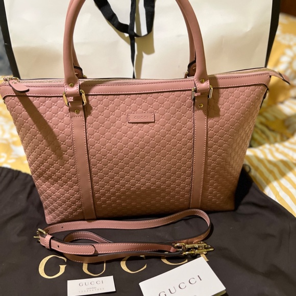 Gucci Guccissima Zip Top Handbag Purse Pink Gg Leather Shoulder Bag - Picture 6 of 16